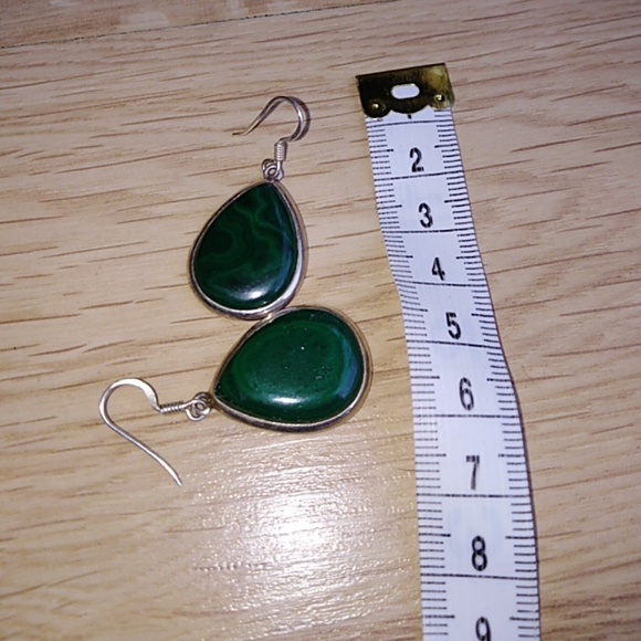 Malachite Earring Sterling silver French wire hook - Picture 3 of 3